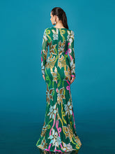 Long Sleeve Corset Cutout Floral Evening Dress